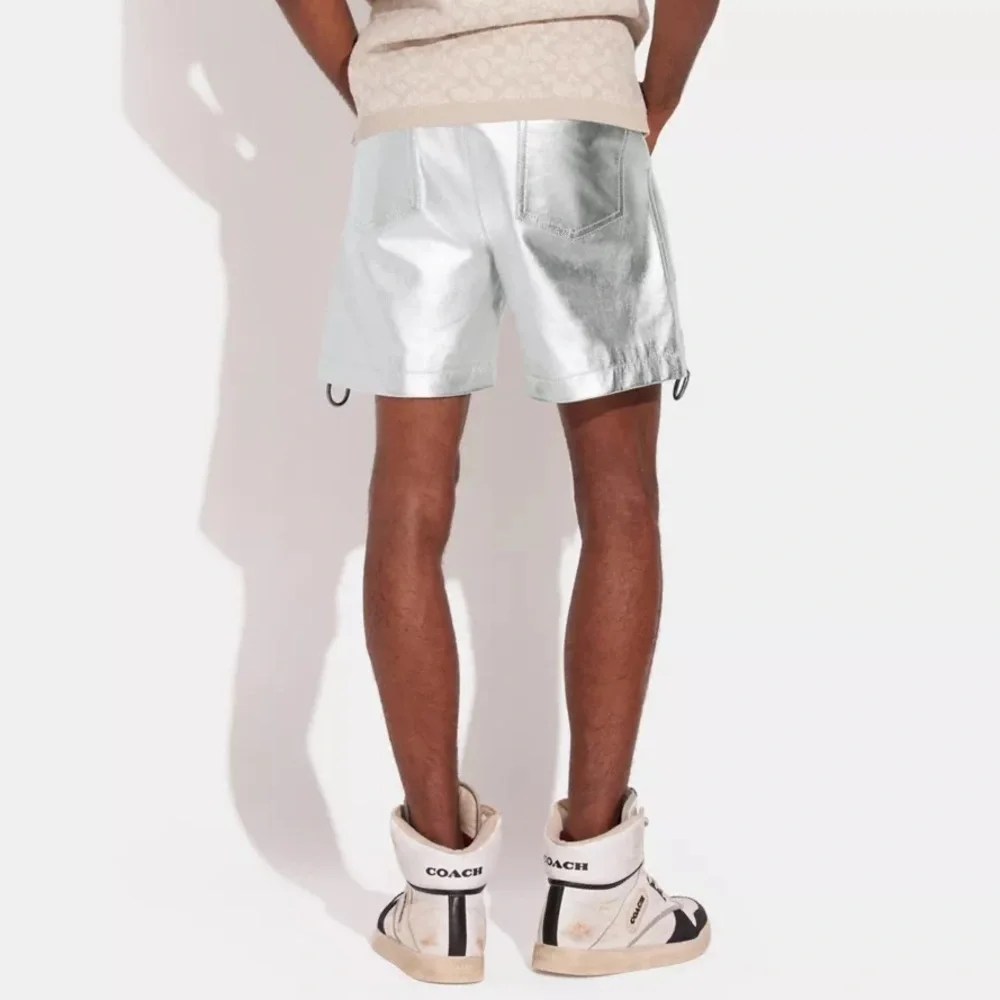 Coach metallic silver leather shorts